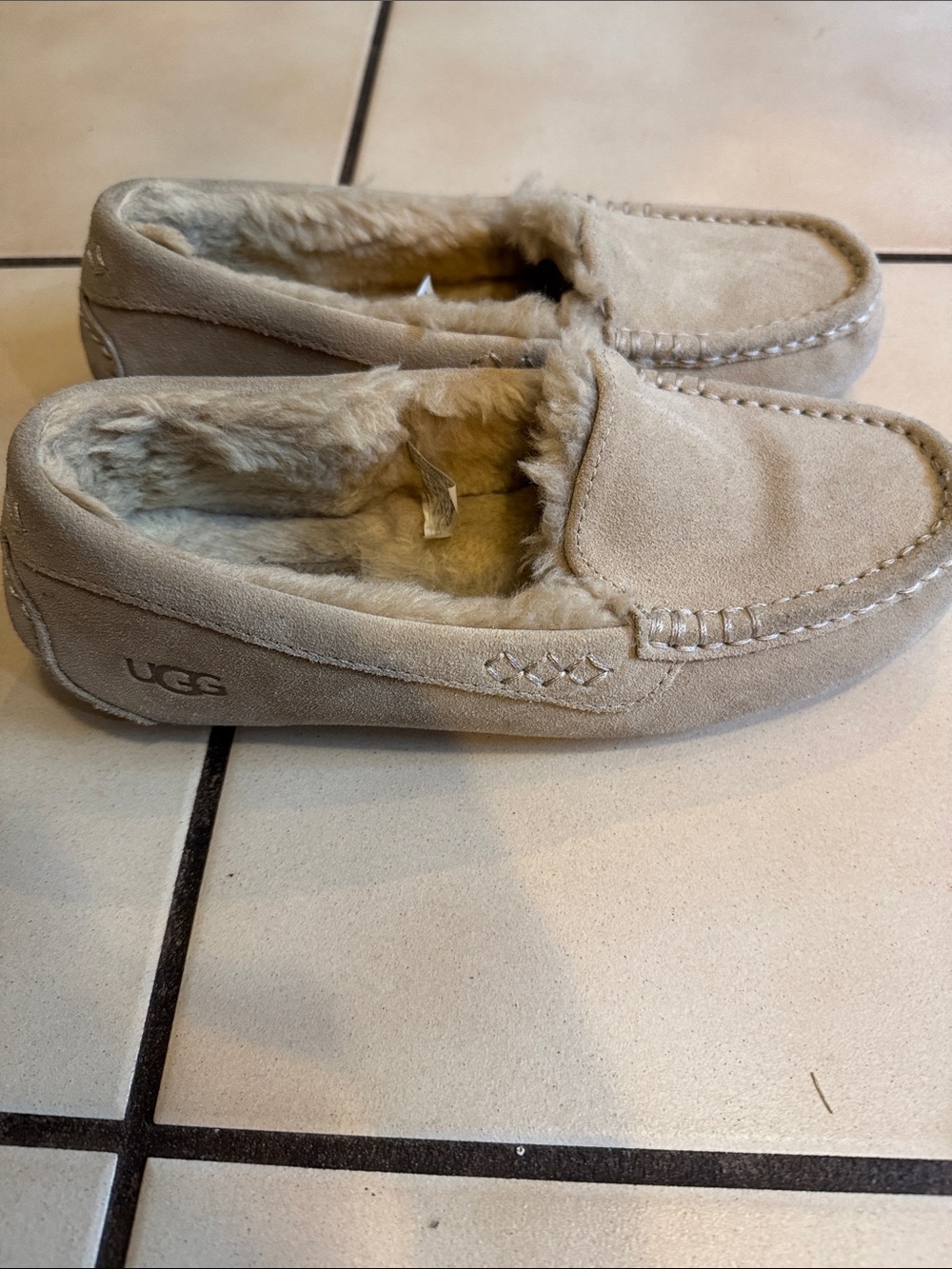 UGG Ainsley Beige Shearling Moccasin Slippers